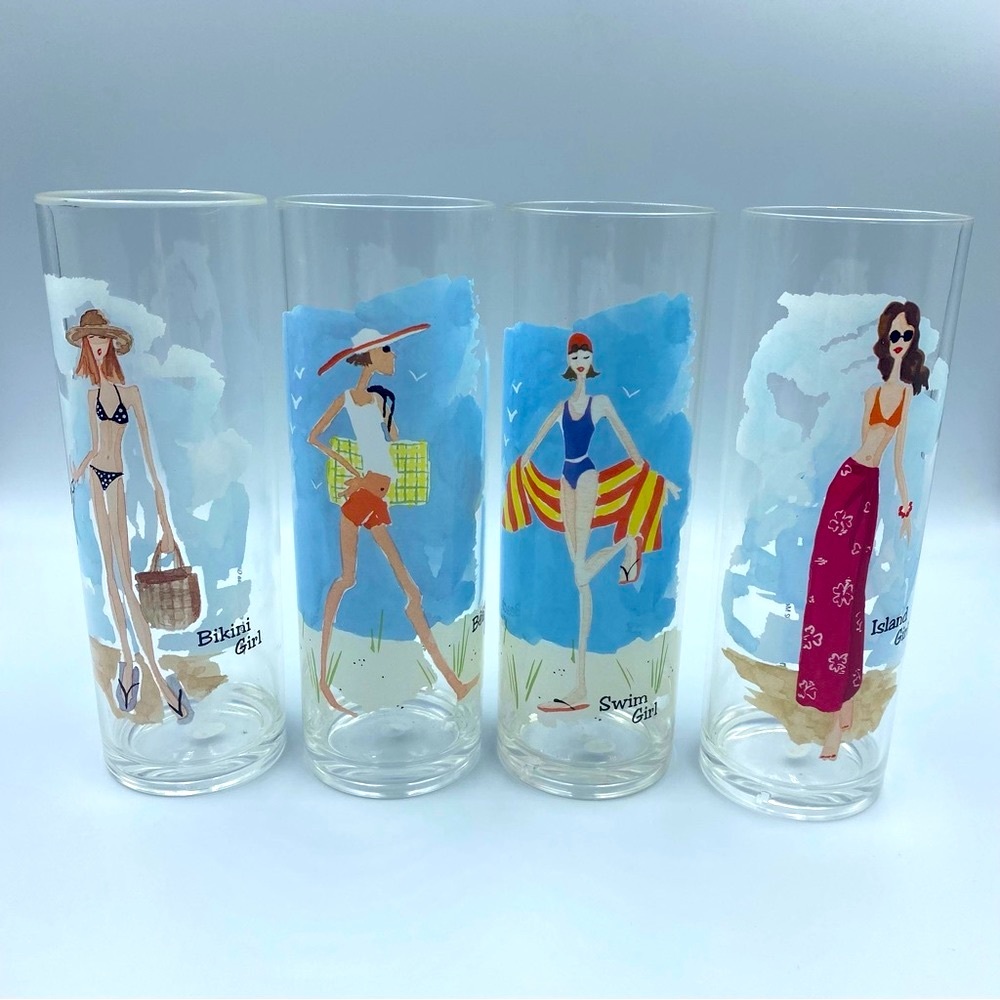 The Girls 2002 Melissa Gitelman Retro Beach Acrylic Tumblers, Set of 4.